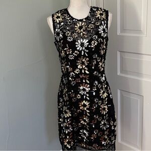 French Connection Black and Gold Floral Mini Dress